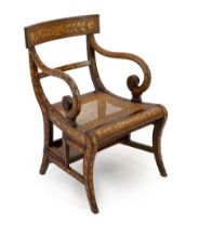 An early 19th century Dutch walnut and marquetry metamorphic library steps chair with tablet