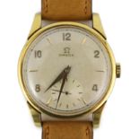 A gentleman's late 1940's 18ct gold Omega manual wind wrist watch, with baton and Arabic numerals