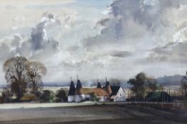 § § Rowland Hilder (1905-1993) 'Oast Houses, Kent'watercolourEverard Read Gallery label verso35 x