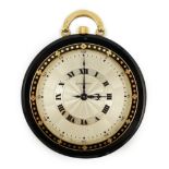 A good 1920's French Cartier black onyx, enamel and 18ct gold circular pocket watch, with engine