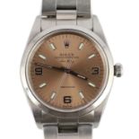 A gentleman's 2004 stainless steel Rolex Oyster Perpetual Air-King precision wrist watch, on a