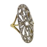 An Edwardian gold and diamond cluster set pierced up-finger ring, with a pierced millegrain setting,