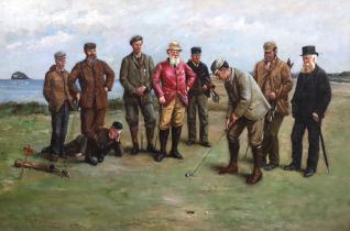 Follower of William Grant Stevenson RSA (1849-1919) Golfing scene: Prestwick , Ayrshire,