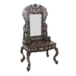 An impressive Chinese hongmu and mother of pearl inlaid dressing table, mid 20th century, the mirror