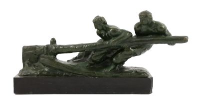 Alexandre Kelety (French/Hungarian, 1874-1940). A French Art Deco bronze group of two tillermen,