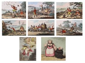 James Gillray (English, 1756-1815) Eight hand coloured etched caricatures, all published by Hannah