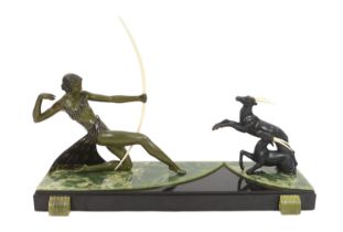 Attributed to Ugo Cipriani (Italian, 1887-1960). An Art Deco bronzed spelter group of an archer