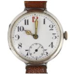 A gentleman's WWI silver Rolex Officer's trench manual wind wrist watch, with Arabic dial, red