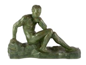 Alexandre Ouline (French, fl.1918-1940). An Art Deco bronzed terracotta sculpture, signed, 50cm