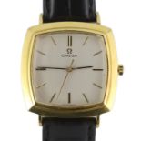 A gentleman's early 1960's 18ct gold Omega automatic dress wrist watch of shaped square form, with