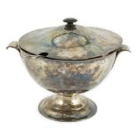 A late 19th/early 20th century Arts & Crafts silver plated pedestal soup tureen, cover and ladle,