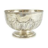 An Edwardian repousse silver rose bowl, by Daniel & John Welby, with fluted and foliate