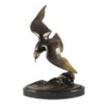 J.B. Leonard. An Art Deco bronze model of a seagull, signed and stamped BRONZE 224, on black