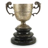A late Victorian silver two handled trophy cup, with horse racing inscription relating to the