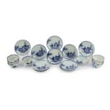 Twelve Chinese blue and white ‘Pagoda Riverscape’ tea bowls and saucers, Nanking Cargo, c.1750,