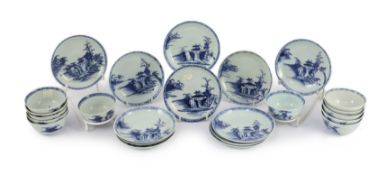 Twelve Chinese blue and white ‘Pagoda Riverscape’ tea bowls and saucers, Nanking Cargo, c.1750,