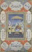 A Mughal style miniature gouache painting depicting Miran Shah, son of the Central Asian conqueror
