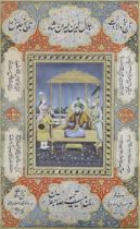 A Mughal style miniature gouache painting depicting Miran Shah, son of the Central Asian conqueror