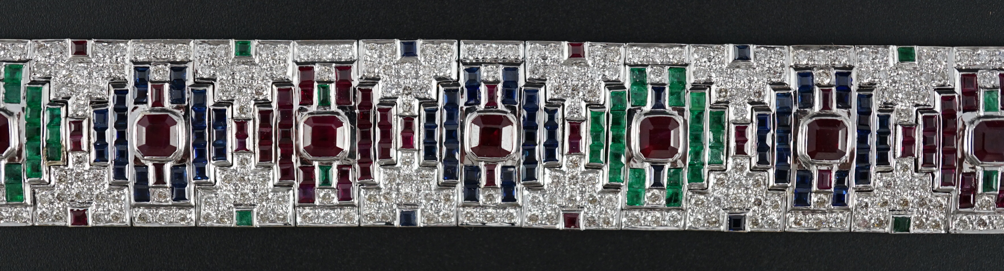 An attractive late 20th century 18k white gold, ruby, sapphire, emerald and diamond set bracelet, - Image 3 of 7