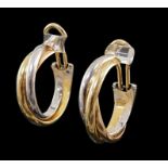 A modern pair of Cartier three colour 18ct gold Trinity earrings, signed and numbered 967840,, 23mm,