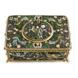 A 19th century Austro-Hungarian 800 standard silver gilt, jewelled and enamelled rectangular singing