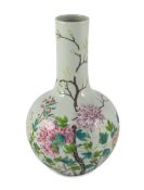 A Chinese famille rose bottle vase, tianqiuping, Qianlong seal mark but Republic period, painted