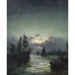 Hubert Thornley (fl.1859-1898) Moonlit Dutch harbour sceneoil on canvassigned34 x 29cm***CONDITION