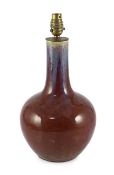 A Chinese flambé glazed bottle vase, tianqiuping, 18th/19th, mounted as a lamp, 31.5cm high