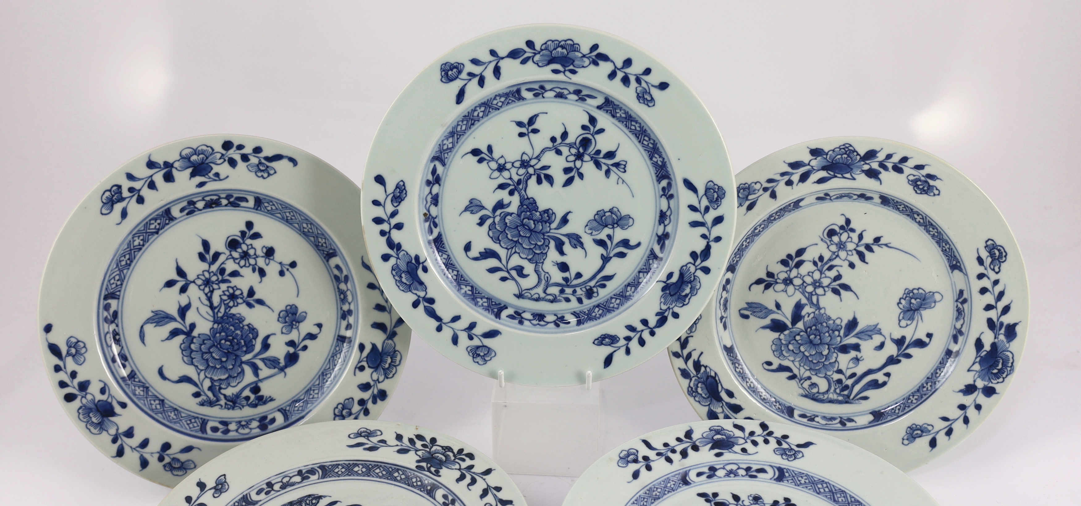 Twelve Chinese blue and white ‘Peony and Pomegranate’ plates, Nanking Cargo, c.1750, 23cm - Image 2 of 5