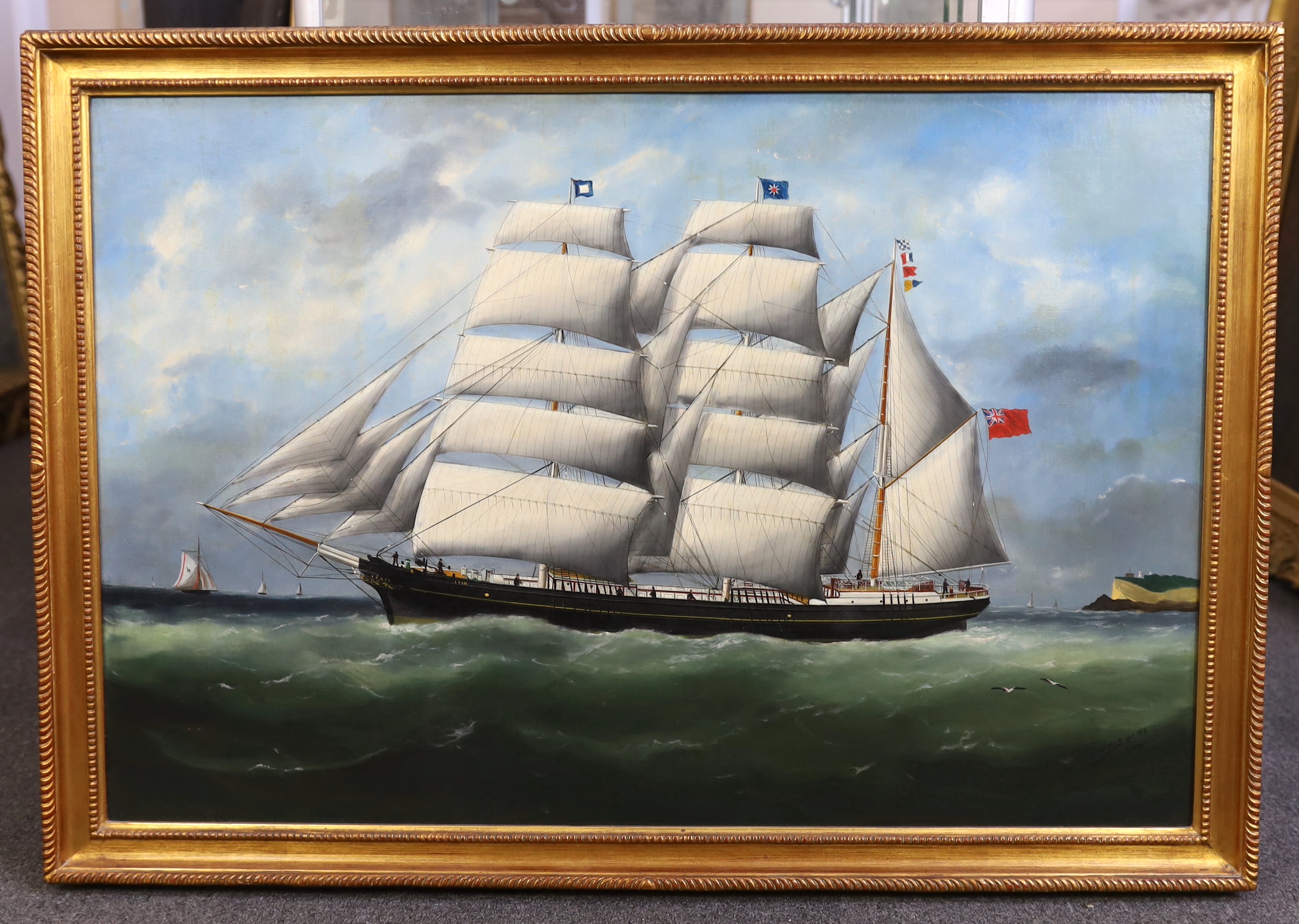 Marie-Édouard Adam (French, 1847–1929 'The barque Ifafa leaving Le Havre'oil on canvassigned and - Image 2 of 4