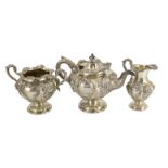 An early Victorian three piece Scottish silver inverted pear shaped tea set by Leonard Urquhart,