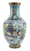 A Chinese cloisonné enamel vase, 19th century, decorated with figures in a river landscape with