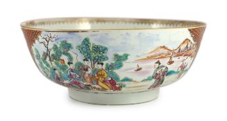 A Chinese enamelled porcelain Mandarin pattern bowl, Qianlong period, the exterior painted with