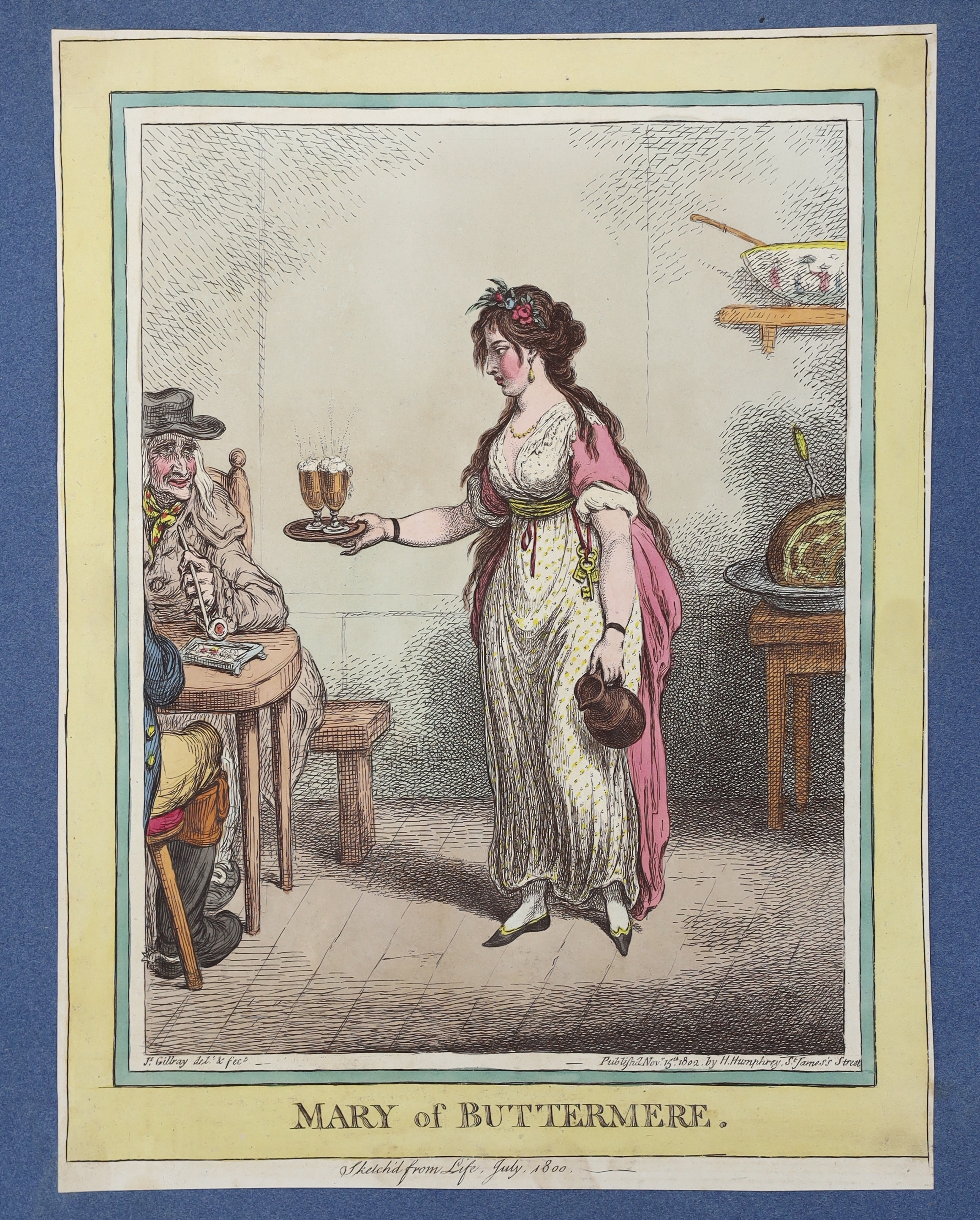 James Gillray (English, 1756-1815) ‘’Mary of Buttermere, Sketch’d from Life, July, 1800’’, dated - Image 2 of 3