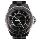 A gentleman's modern ceramic and stainless steel Chanel J12 GMT Automatic black dial wrist watch,