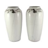 A pair of large Chinese white crackle glaze vases, late 19th/early 20th century, each shoulder