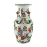 A Chinese enamelled porcelain ‘eighteen luohan’ vase, late 19th century, painted in an unusual
