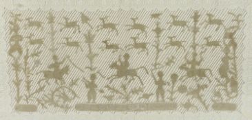 An appliqué needlework panel, from 'Greystoke Castle' depicting a hunting scene, worked by Lady