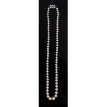A late Victorian single strand graduated natural saltwater pearl necklace, with six stone old