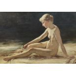 Karl Keinke (German, b.1852) 'The Bather'oil on canvassigned with artist label verso52 x 72.5cm***