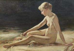 Karl Keinke (German, b.1852) 'The Bather'oil on canvassigned with artist label verso52 x 72.5cm***