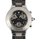 A gentleman's modern stainless steel Cartier 21 Chronograph quartz wrist watch, on a stainless steel