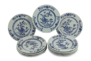 Twelve Chinese blue and white ‘Peony and Pomegranate’ plates, Nanking Cargo, c.1750, 23cm