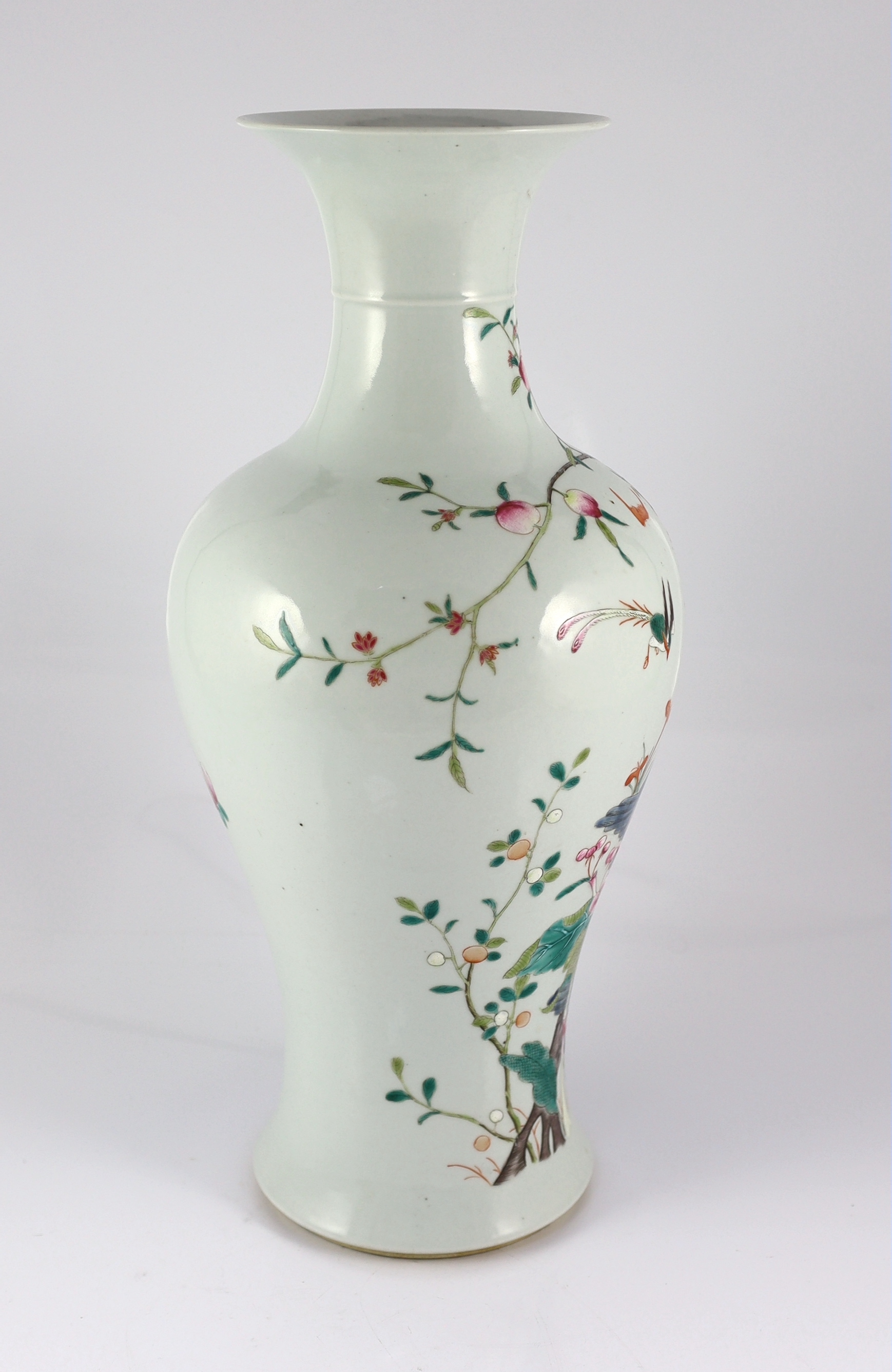 A tall Chinese famille rose vase, late 19th/early 20th century, painted with pheasants amid rock - Image 5 of 7