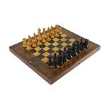 A Jacques ebony and boxwood Staunton pattern chess set, kings 9cm, with loaded bases and a Victorian