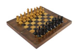 A Jacques ebony and boxwood Staunton pattern chess set, kings 9cm, with loaded bases and a Victorian