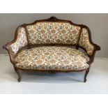 A French Louis XV style five piece walnut salon suite, settee width 127cm, depth 64cm, height