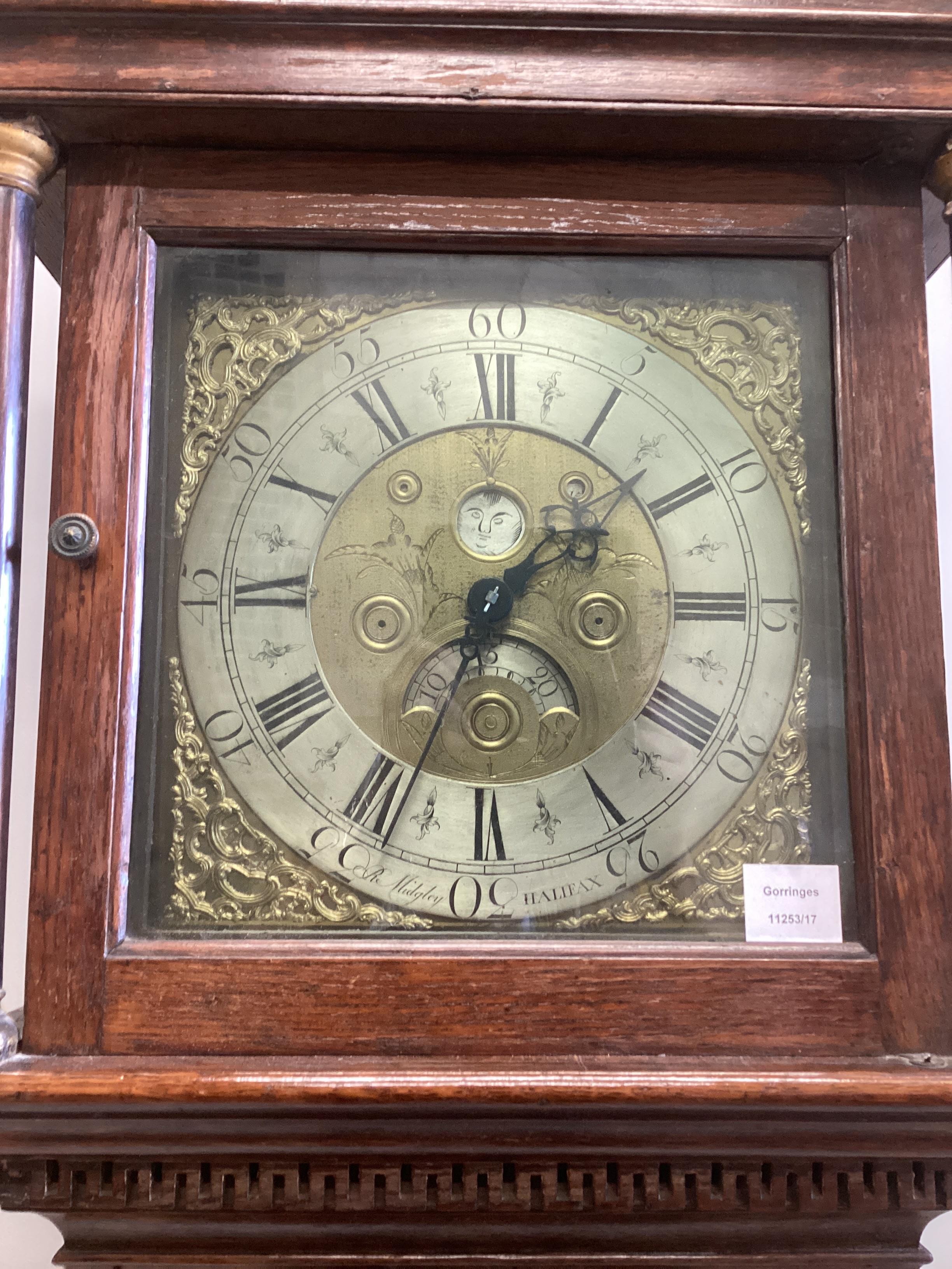 A George III oak thirty hour longcase clock, the 12in. dial marked R. Midgley of Halifax, height - Image 2 of 2