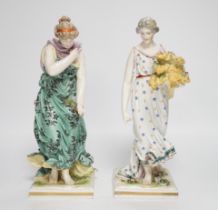A pair of Frankenthal style porcelain female figures emblematic of summer and winter, 27.5cm***