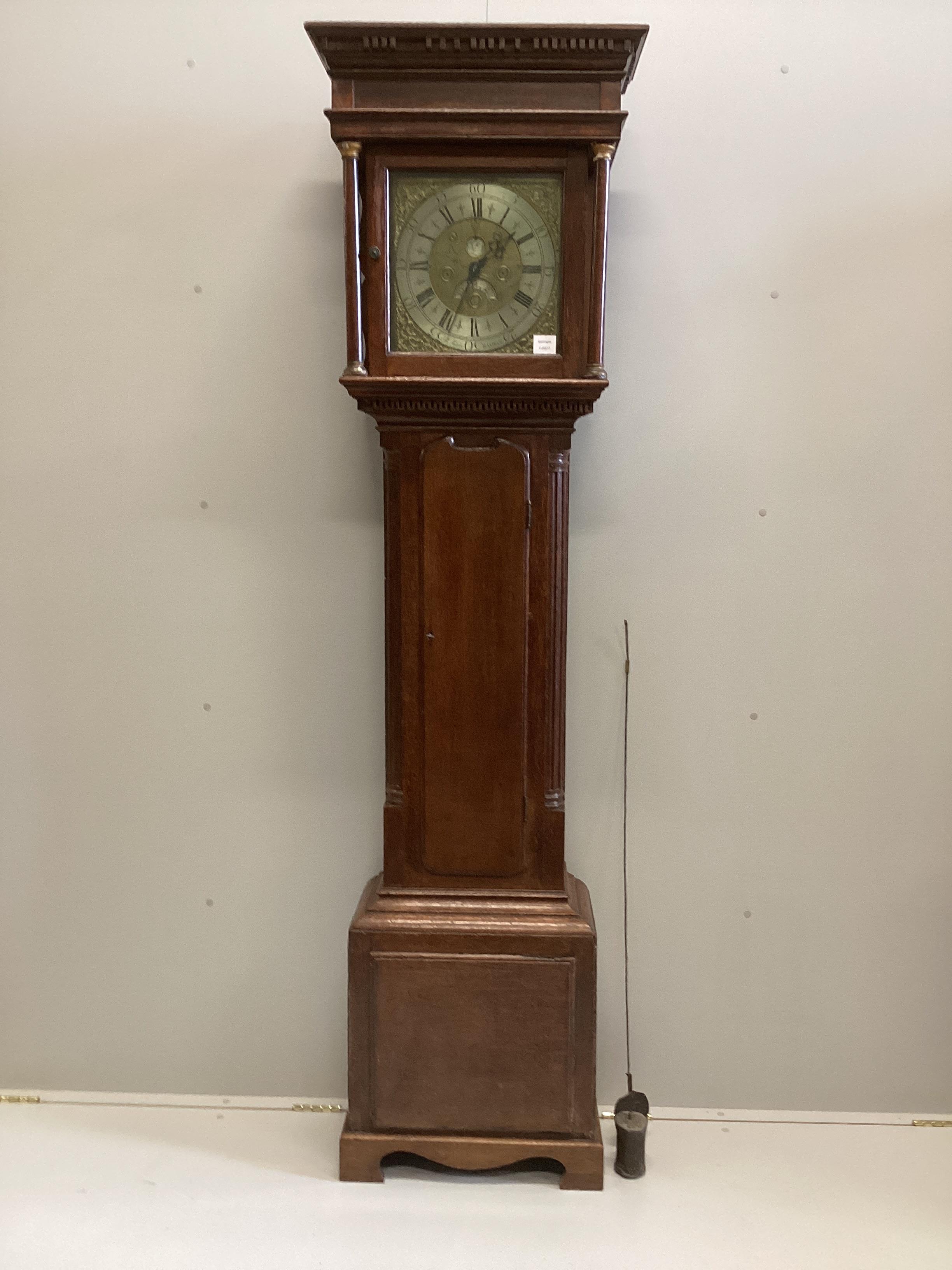 A George III oak thirty hour longcase clock, the 12in. dial marked R. Midgley of Halifax, height